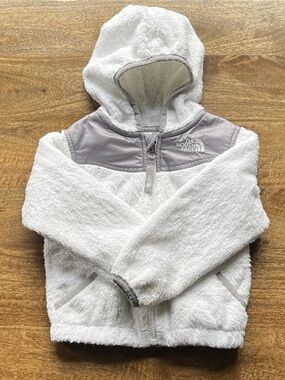North Face Winter White Gray Full Zip Sherpa Fleece Jacket Little Kids Girls 2T